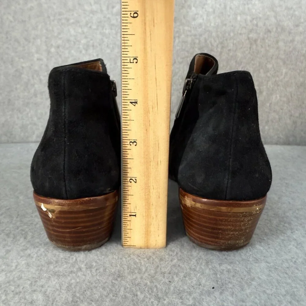 Sam Edelman Size 8 Petty Black Ankle Booties Boots Suede Leather Side Zip Wooden